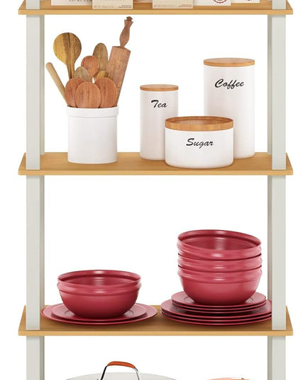 Furinno Turn-N-Tube 5-Tier Multipurpose Shelf / Display Rack / Storage Shelf / Bookshelf, Square Tubes, Beech/White - LeafyLoom