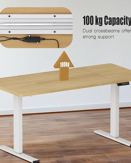 soges 63in Electric Standing Desk Ergonomic Height Adjustable Computer Desk Sit Stand Desk Home Office Desks Standing Desk, Oak - LeafyLoom