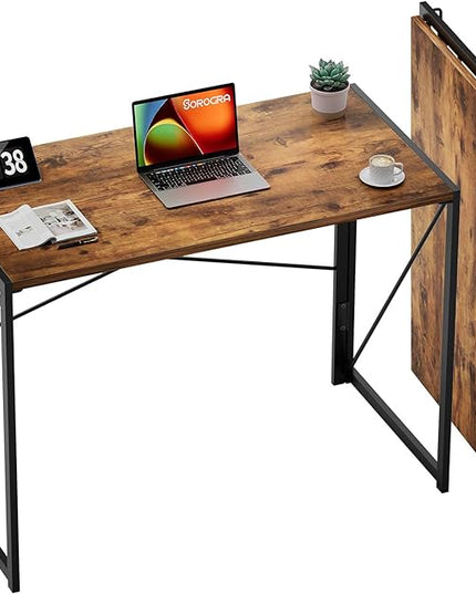 Coavas 31.5 inch Folding Desk No Assembly Required, Writing Computer Desk Space Saving Foldable Table Simple Home Office Desk, Slippy Vintage Brown - LeafyLoom