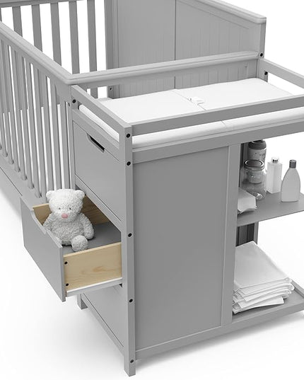 Graco Hadley 5-in-1 Convertible Crib and Changer with Drawer (Pebble Gray) – Crib and Changing-Table Combo with Drawer, Includes Changing Pad, Converts to Toddler Bed, Daybed and Full-Size Bed - LeafyLoom