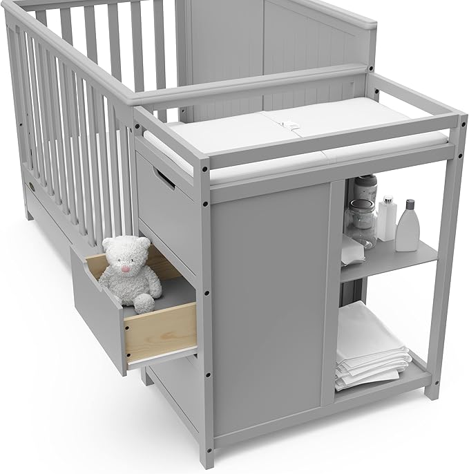 Graco Hadley 5-in-1 Convertible Crib and Changer with Drawer (Pebble Gray) – Crib and Changing-Table Combo with Drawer, Includes Changing Pad, Converts to Toddler Bed, Daybed and Full-Size Bed - LeafyLoom