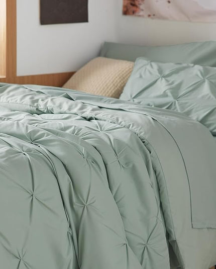 Bedsure Twin XL Comforter Set - Extra Long 5 Pieces Dorm Bedding Sets, Pinch Pleat Bed in a Bag with Comforter, Sheets, Pillowcase & Sham - LeafyLoom