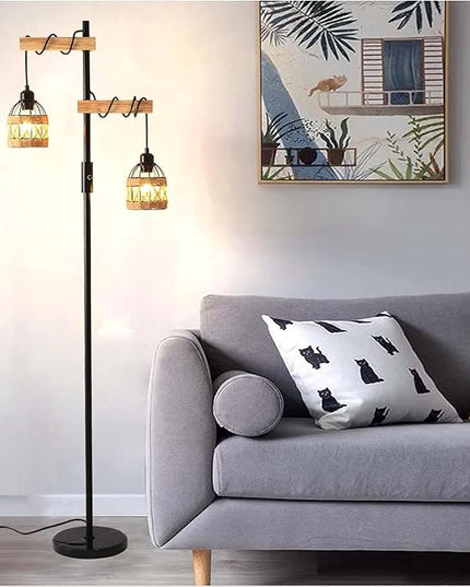 Dimmable Floor Lamp,Industrial Floor Lamp,Rustic Farmhouse Floor Lamp for Living Room Bedroom Office(Black) - LeafyLoom