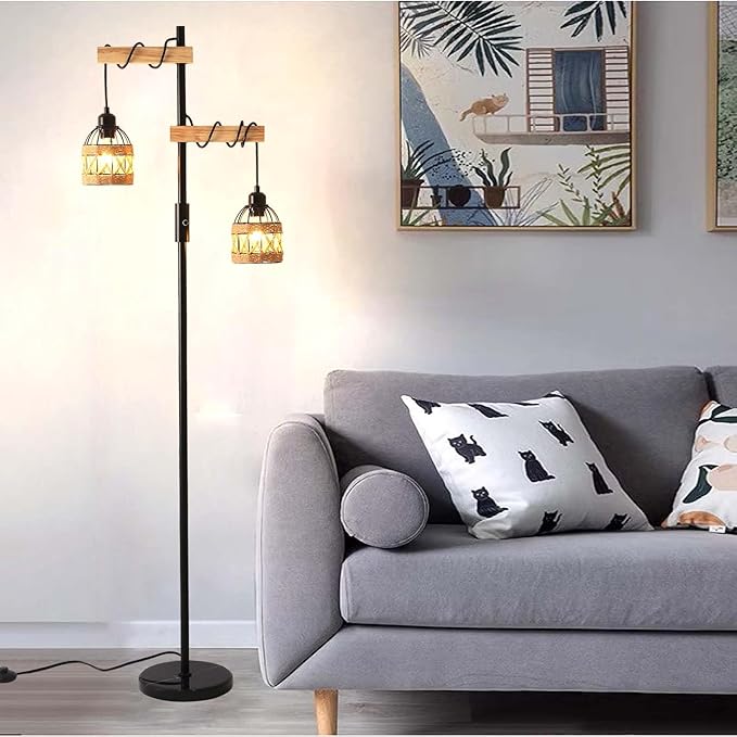 Dimmable Floor Lamp,Industrial Floor Lamp,Rustic Farmhouse Floor Lamp for Living Room Bedroom Office(Black) - LeafyLoom