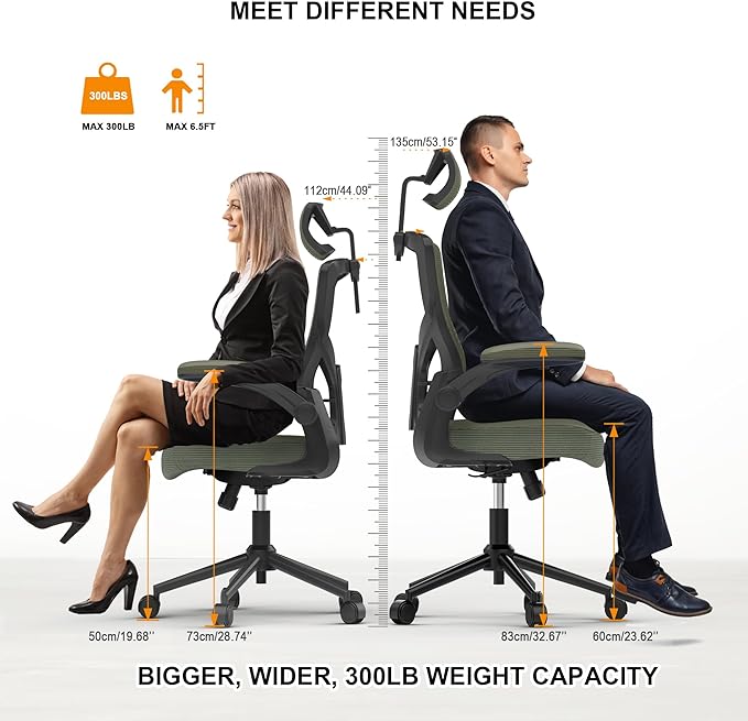 𝑯𝑶𝑴𝑬 𝑶𝑭𝑭𝑰𝑪𝑬 𝑪𝑯𝑨𝑰𝑹, Ergonomic Mesh Desk Chair, High Back Computer Chair- Adjustable Headrest with Flip-Up Arms, Lumbar Support, Swivel Executive Task Chair (Hunter Green, Modern) - LeafyLoom