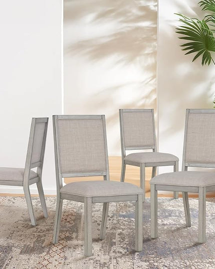 COLAMY Wood Dining Chairs Set of 4, Mid Century Modern Upholstered Kitchen Chairs,19 Inch Fabric Dining Chair with Back for Kitchen Dining Room,Grey - LeafyLoom