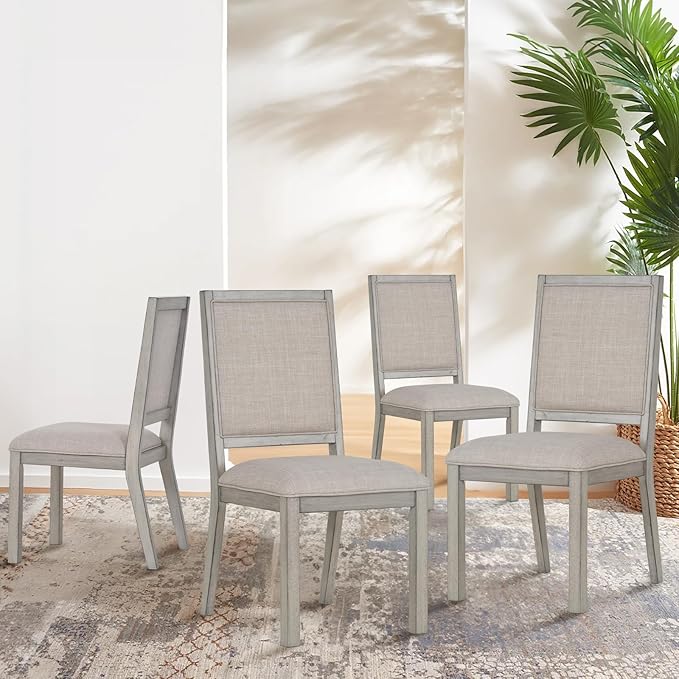 COLAMY Wood Dining Chairs Set of 4, Mid Century Modern Upholstered Kitchen Chairs,19 Inch Fabric Dining Chair with Back for Kitchen Dining Room,Grey - LeafyLoom