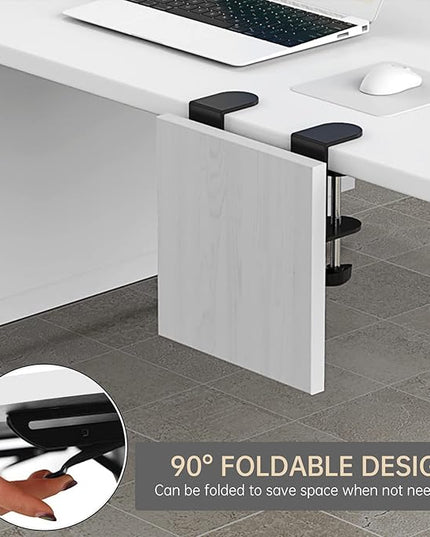 Ergonomics Desk Extender Tray, 9.5"x9.1" Punch-Free Clamp on, Foldable Keyboard Drawer Tray, Table Mount Arm Wrist Rest Shelf, Computer Elbow Arm Support - LeafyLoom