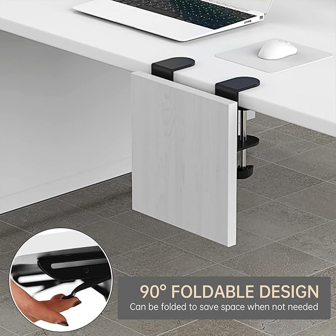 Ergonomics Desk Extender Tray, 9.5"x9.1" Punch-Free Clamp on, Foldable Keyboard Drawer Tray, Table Mount Arm Wrist Rest Shelf, Computer Elbow Arm Support - LeafyLoom
