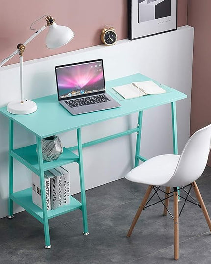 VECELO 43 Inch Computer Modern Student Writing home-office, Ladder Desk, Blue +Blue Leg - LeafyLoom
