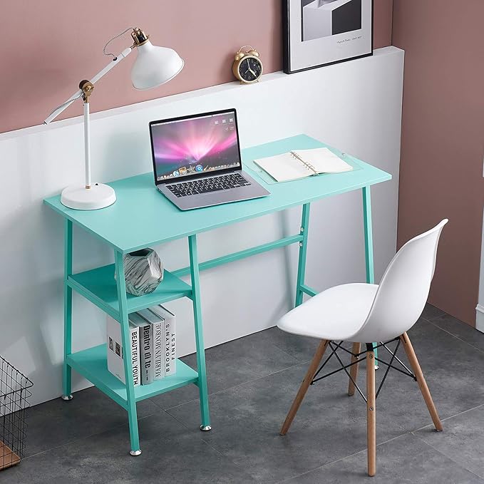 VECELO 43 Inch Computer Modern Student Writing home-office, Ladder Desk, Blue +Blue Leg - LeafyLoom