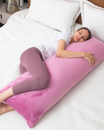 Body Pillows for Adults, Long Pillows for Bed, Firm Large Body Pillow with Velvet Cover for Side Sleeper, 20x54 Inches (Purple) - LeafyLoom