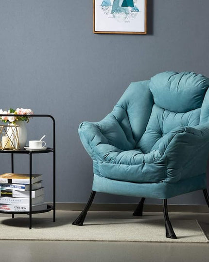HollyHOME Fabric Large Lazy Chair, Accent Reading Chair, Cozy Lounge Chair with Armrest, Leisure Sofa Chair for Living Room, Bedroom, Dorm, Blue - LeafyLoom