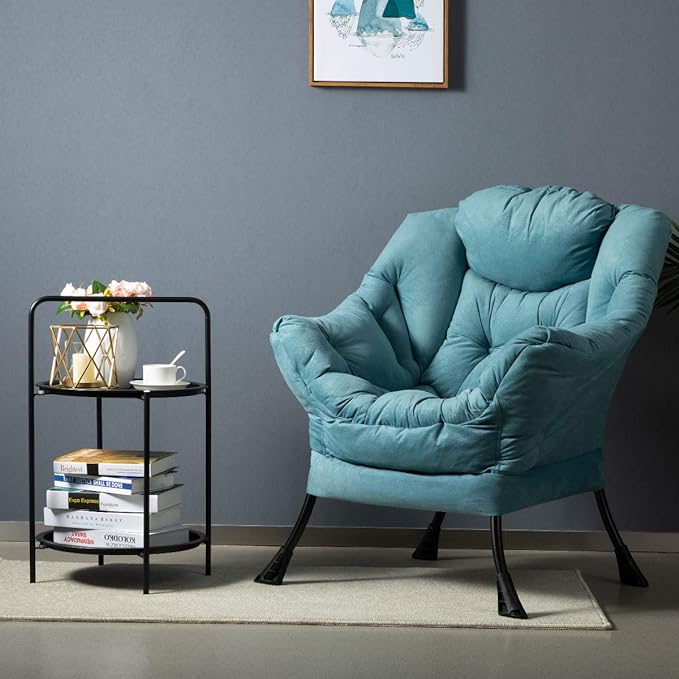 HollyHOME Fabric Large Lazy Chair, Accent Reading Chair, Cozy Lounge Chair with Armrest, Leisure Sofa Chair for Living Room, Bedroom, Dorm, Blue - LeafyLoom