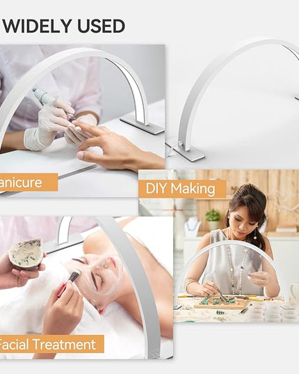 22inch Half Moon Light Nail Lamp for Desk, LED Nail Tech Lamp Lash Light for Professionals, Dimmable Lamp with Touch Controller, 3 Color Modes, 10 Brightness 3000K-6000K (White) - LeafyLoom