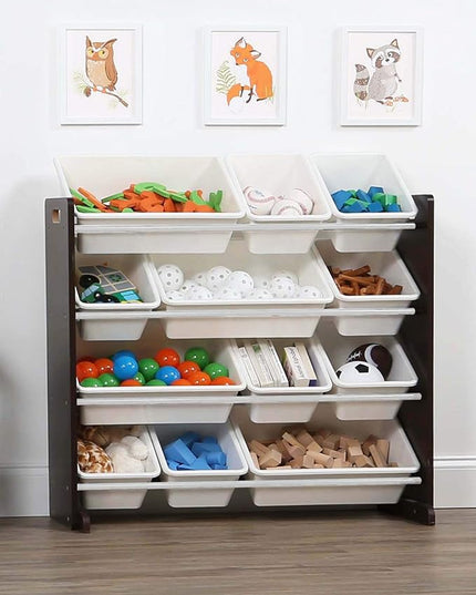 Humble Crew Modern Toy Organizer with 12 Bins, Espresso/White - LeafyLoom