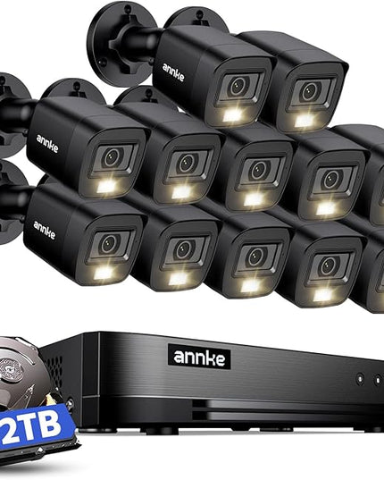 ANNKE 16 Channel Security Camera System, 1080P Lite Video Surveillance DVR and (12) 2.0MP Outdoor IP67 Cameras with Smart Dual Light, AI Human/Vehicle Detection, Color Night Vision, 2 TB Hard Drive ANNKE