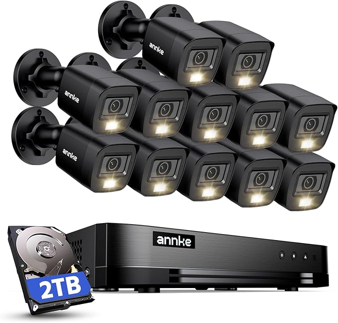 ANNKE 16 Channel Security Camera System, 1080P Lite Video Surveillance DVR and (12) 2.0MP Outdoor IP67 Cameras with Smart Dual Light, AI Human/Vehicle Detection, Color Night Vision, 2 TB Hard Drive ANNKE