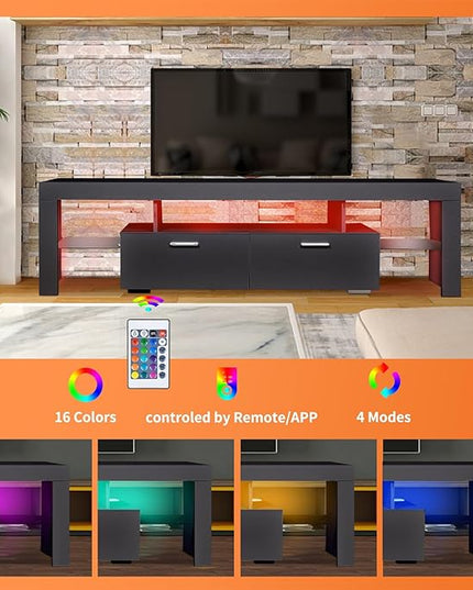 LED TV Stand for Televisions up to 65 inches, Entertainment Center and Media Console with Storage Drawers and Glass Shelves for Living Room, Bedroom - LeafyLoom