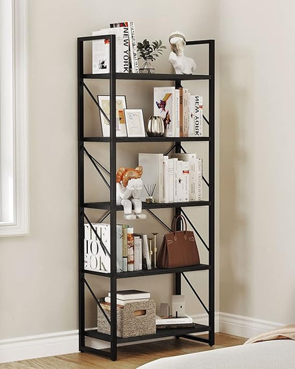 YITAHOME 5-Tier Bookshelf, Freestanding Black Book Shelf, Modern Minimalist Open Display Storage Book Shelves Standing Shelving Unit for Living Room Bedroom Home Office, Black - LeafyLoom