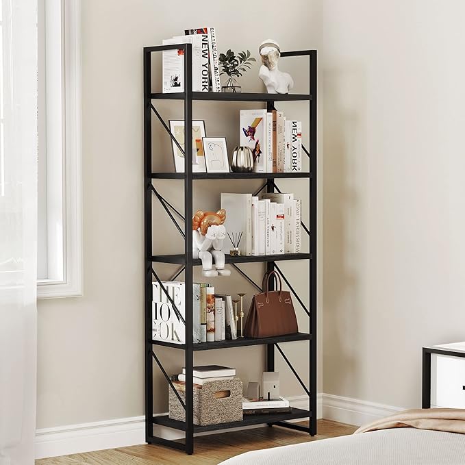 YITAHOME 5-Tier Bookshelf, Freestanding Black Book Shelf, Modern Minimalist Open Display Storage Book Shelves Standing Shelving Unit for Living Room Bedroom Home Office, Black - LeafyLoom