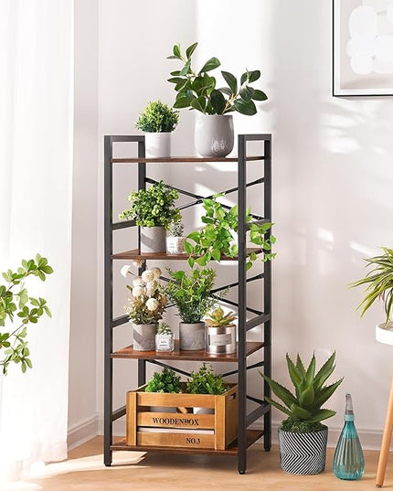 Yoobure 4 Tier Bookshelf - Small Book Shelf Industrial Bookcase, Narrow Book Case Book Storage Organizer for CD/Movie/Book, Bookshelves for Bedroom Office Living Room Berry Brown - LeafyLoom