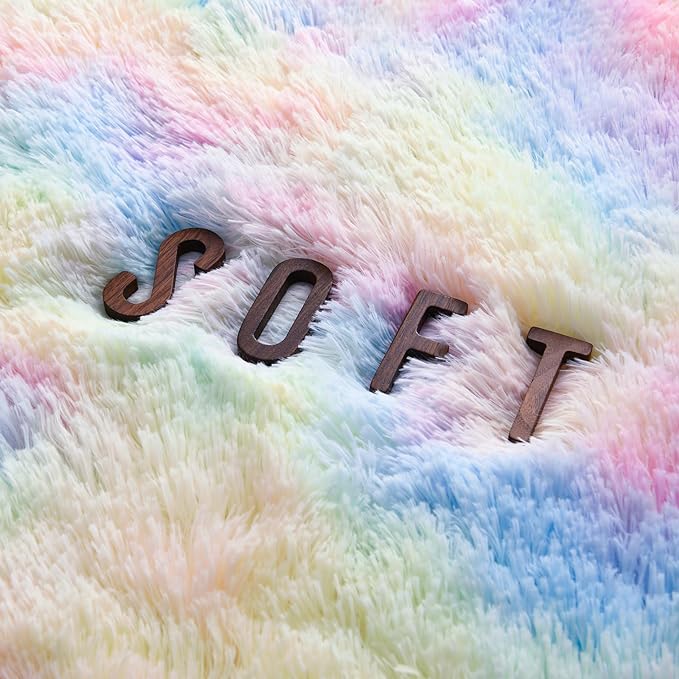 4x6 Large Area Rugs for Living Room, Super Soft Fluffy Modern Bedroom Rug, Tie-Dyed Rainbow Indoor Shag Fuzzy Carpets for Girls Kids Nursery Room Home Decor - LeafyLoom