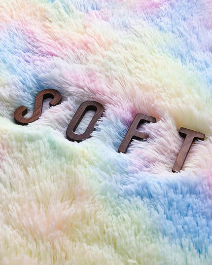5x8 Large Area Rugs for Living Room, Super Soft Fluffy Modern Bedroom Rug, Tie-Dyed Rainbow Indoor Shag Fuzzy Carpets for Girls Kids Nursery Room Home Decor - LeafyLoom