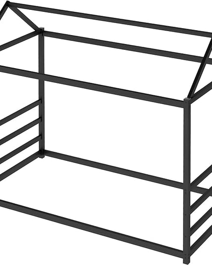 Bellemave Twin Size Montessori Floor Bed for Kids,Floor Bed with Roof, House Bed for Boys Girls,Metal House Shape Platform Bed Twin,Black - LeafyLoom