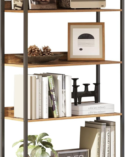 6-Tier Bookshelf, Large Bookcase with Open Shelves, Tall Book Shelf Coner Shelf for Living Room, Bedroom, Home Office, Study, Bathroom,11.5 x 29.9 x 72.6 Inches, Rustic Brown and Black - LeafyLoom