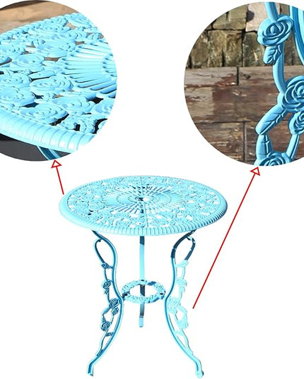 KAI LI Outdoor Furniture Bistro Set with Rose Pattern 1 Table 2 Chairs for Garden Patio Porch (Rose-Light Blue) - LeafyLoom