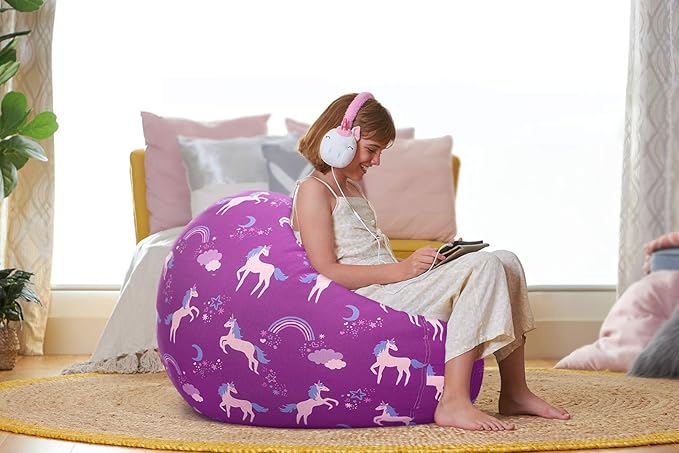 Aubliss Stuffed Animal Bean Bag Storage Chair (Purple Unicorn, Large (38'')) - LeafyLoom
