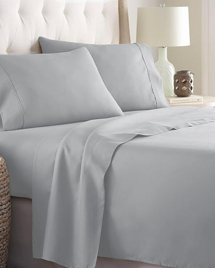 Danjor Linens Twin XL Sheets - Hotel Luxury Essentials Bedding - 4 pc Soft Bedding & Pillowcases Set with Deep Pockets - Breathable Bed Sheets, Wrinkle Free - Light Grey Sheets - LeafyLoom