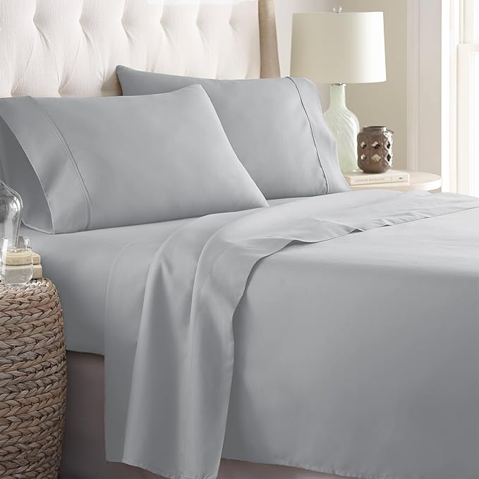 Danjor Linens Twin XL Sheets - Hotel Luxury Essentials Bedding - 4 pc Soft Bedding & Pillowcases Set with Deep Pockets - Breathable Bed Sheets, Wrinkle Free - Light Grey Sheets - LeafyLoom