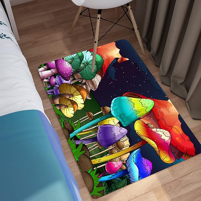 Mushroom Rugs for Bedroom Small Fantasy Mushroom Prints Rugs for Bedroom Mushroom Area Rugs for Girls Bedroom for Home Dining Living Room Rugs, 2'×3' - LeafyLoom