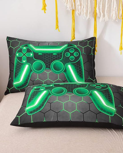 NTBED Game Console Comforter Set for Boys Girls Kids Geometric Lightweight Microfiber Bedding Sets (Green, Queen) - LeafyLoom