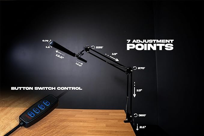 Desk Lamps for Home Office - Double Head LED Desk Lamp with Clamp, 24W, 3 Color Modes, Adjustable Arm, Eye-Caring Light for Study, Drafting, and Crafting, Black - LeafyLoom