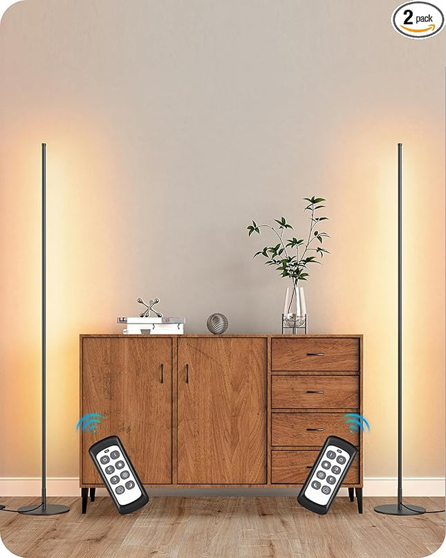 EDISHINE Minimalist LED Corner Floor Lamp with Remote, Set of 2 Modern Dimmable Mood Light, 57.5" Standing Tall Lamp for Living Room, Bedroome, 7 Color Temperature 2700-6000K (Black) - LeafyLoom