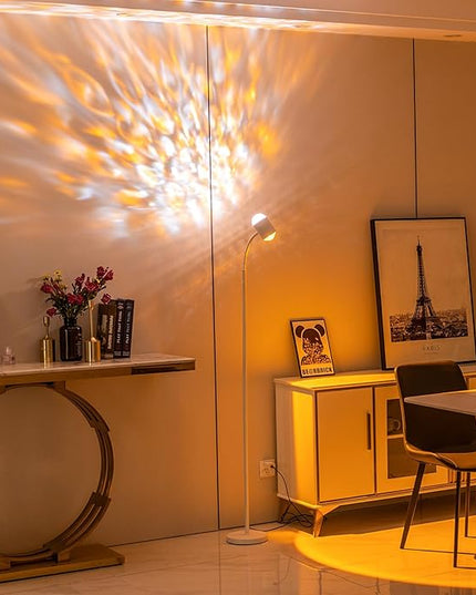 Sunset Lamp Projector with 3D Ocean Wave, 12 Colors Changing & Four Mode with USB Port, RGB Floor Lamp Double Side Lighting with Remote,Creative DIY Mode, 360° Rotation Atmosphere Lamp White - LeafyLoom
