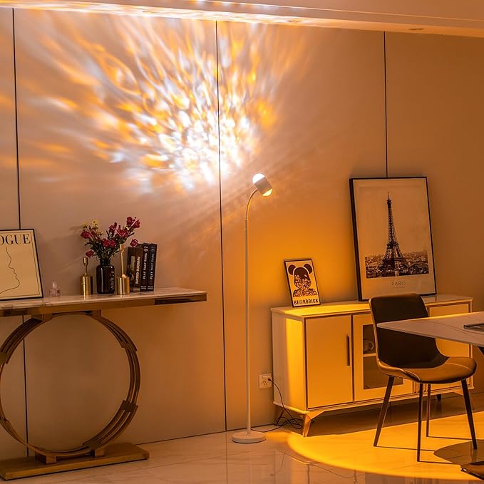 Sunset Lamp Projector with 3D Ocean Wave, 12 Colors Changing & Four Mode with USB Port, RGB Floor Lamp Double Side Lighting with Remote,Creative DIY Mode, 360° Rotation Atmosphere Lamp White - LeafyLoom