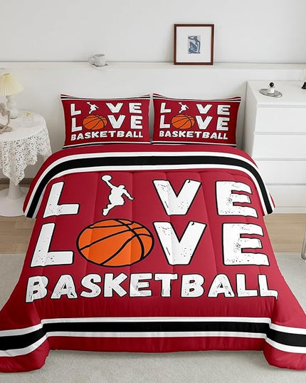 Feelyou Basketball Bedding Set Queen Size Gaming Sports Comforter Set for Kids Boys Girls Decor Ball Games Comforter Gift for Basketball Lover Duvet Set Bedroom Quilt Set - LeafyLoom