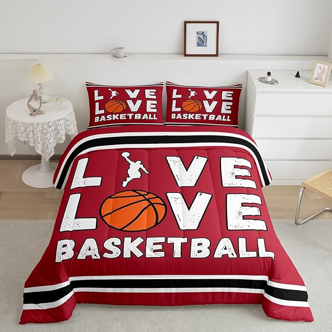 Feelyou Basketball Bedding Set King Size Gaming Sports Comforter Set for Kids Boys Girls Decor Ball Games Comforter Gift for Basketball Lover Duvet Set Bedroom Quilt Set - LeafyLoom
