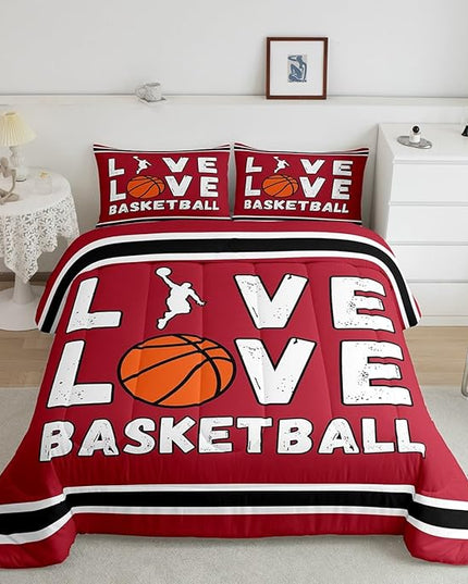 Feelyou Basketball Bedding Set Twin Size Gaming Sports Comforter Set for Kids Boys Girls Decor Ball Games Comforter Gift for Basketball Lover Duvet Set Bedroom Quilt Set - LeafyLoom