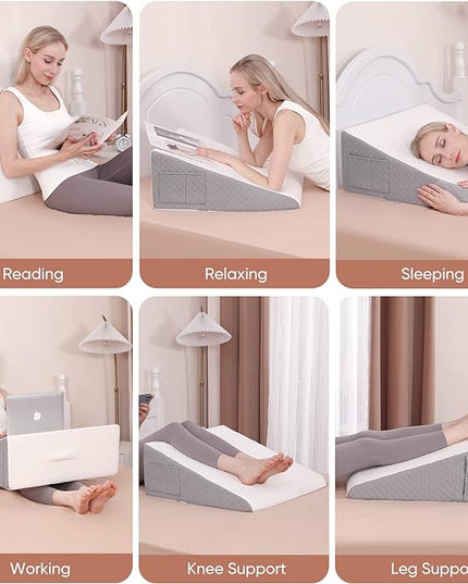 Forias Wedge Pillow for Sleeping 10" Bed Wedge Pillow for After Surgery - 1.5" Memory Foam Top, Triangle Pillow Wedge Ideal for Acid Reflux GERD Snoring Heartburn Pregnancy Lower Back Pain - LeafyLoom