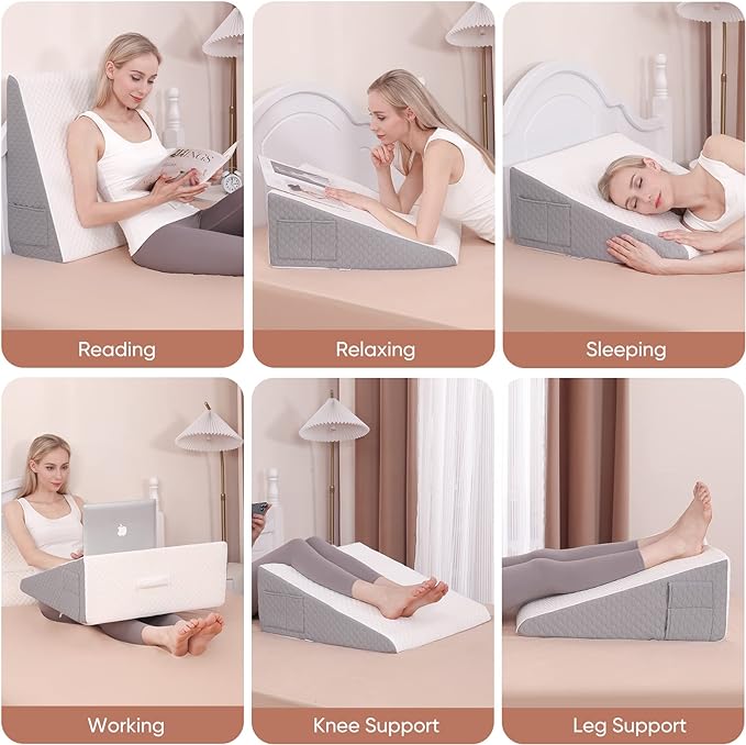 Forias Wedge Pillow for Sleeping 10" Bed Wedge Pillow for After Surgery - 1.5" Memory Foam Top, Triangle Pillow Wedge Ideal for Acid Reflux GERD Snoring Heartburn Pregnancy Lower Back Pain - LeafyLoom