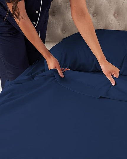 Northwest Ashford Home Essentials Bedding, 4 Piece King Size Sheet Set, Estate Blue - LeafyLoom