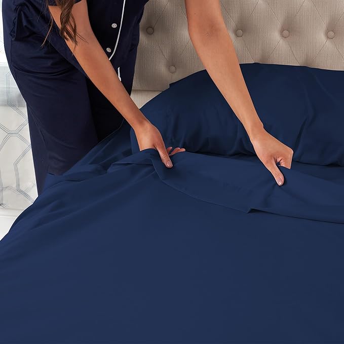 Northwest Ashford Home Essentials Bedding, 4 Piece King Size Sheet Set, Estate Blue - LeafyLoom