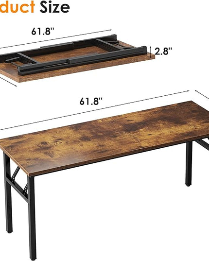 Need Large Computer Desk, 62 inches Long Office Desk, No Install Needed Folding Table Writing Table Workstation for Small Space, Rustic Brown - LeafyLoom