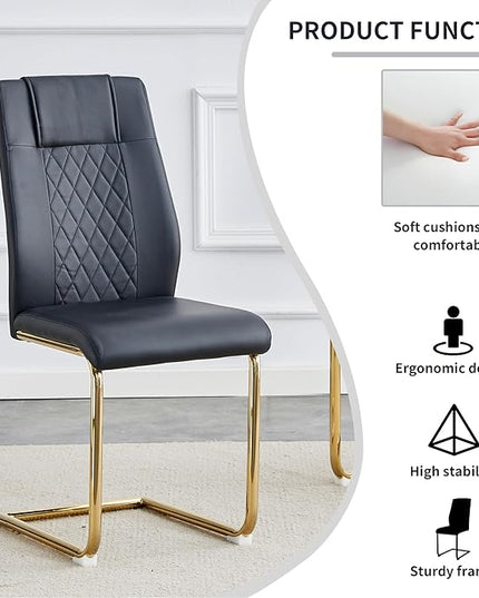 NicBex Dining Chairs Set of 6 Modern Faux Leather High Back Dining Room Kitchen Chairs with Golden Metal Legs,Side Chairs for Dining Room, Kitchen,Living Room, and Restaurants,Black - LeafyLoom