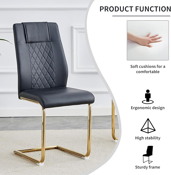 NicBex Dining Chairs Set of 6 Modern Faux Leather High Back Dining Room Kitchen Chairs with Golden Metal Legs,Side Chairs for Dining Room, Kitchen,Living Room, and Restaurants,Black - LeafyLoom